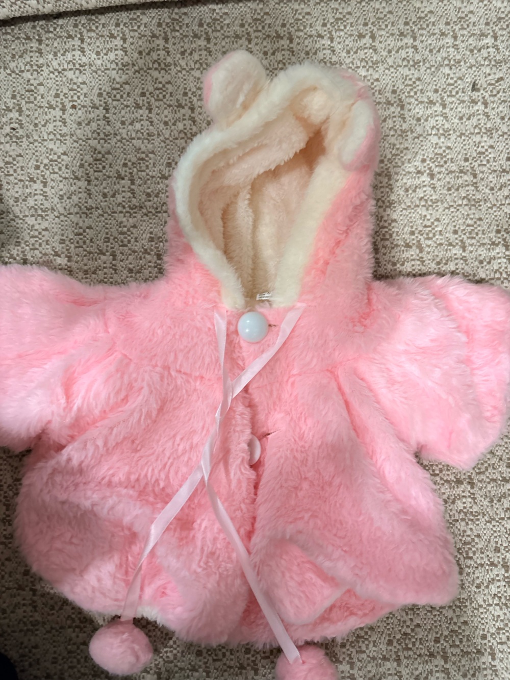 Plush Pink Faux-Fur Hooded Baby Shawl
